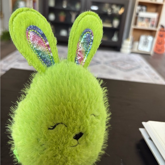 Green Fuzzy Furry Rainbow Ear Bunny Plush Toy - Picture 3 of 8